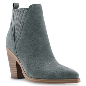 Marc Fisher Gadri Medium Grey Suede Leather Staked Block Heel Bootie Sz9.5M NWOB